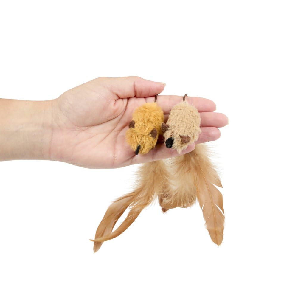 Petface Feather Tail Mice Cat Toys - Pack of 2 | Catnip Scented | Lightweight