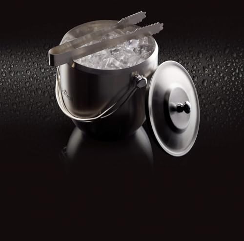 BarCraft - Stainless Steel Ice Bucket with Lid and Tongs - Stylish Ice Container for Cocktails and Drinks