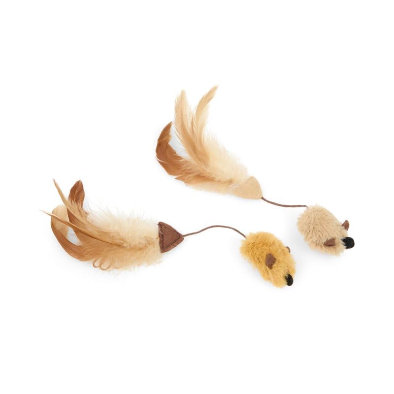Petface Feather Tail Mice Cat Toys - Pack of 2 | Catnip Scented | Lightweight