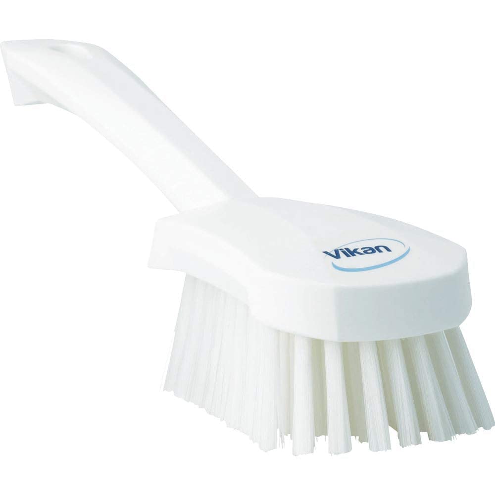 Vikan Washing and Scrubbing Hand Brush - Stiff Bristles, Short Handle, 270mm, White