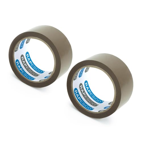 RAPESCO 1556 Packaging Tape Dispenser - Heavy-Duty Steel, Antibacterial Handle, Includes 2 Brown Tapes 3