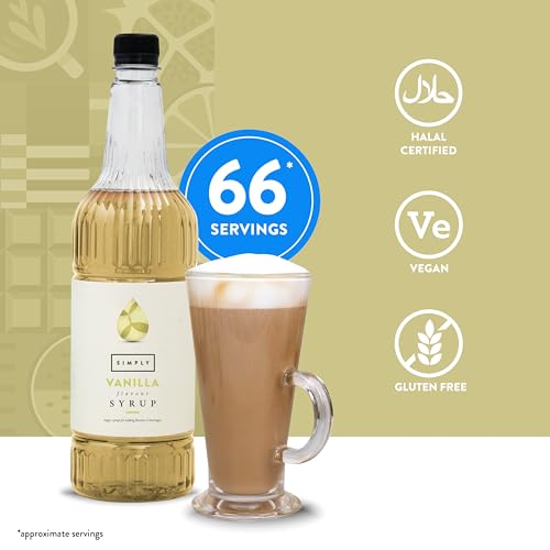 Simply - Vanilla Syrup, Vegan & Nut Free Flavoured Syrup for Coffee, Cocktails & Baking (1 Litre)