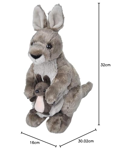 WILD REPUBLIC Kangaroo Plush Soft Toy - Grey | 30 cm Cuddlekins | Ages 0+ Months 3
