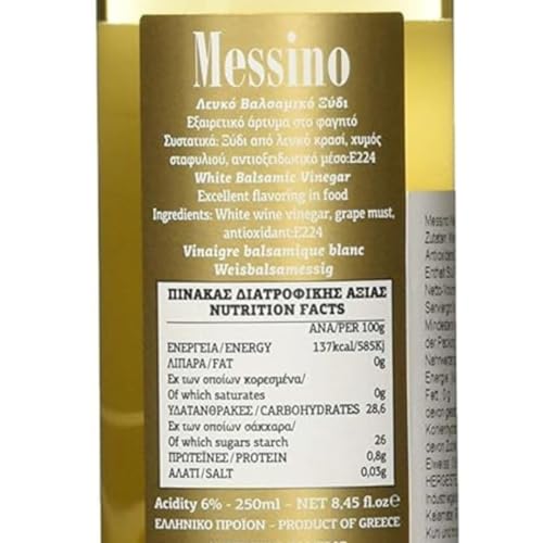 Messino Greek White Balsamic Vinegar - No Added Sugar - Vegan - 2 x 250ml
