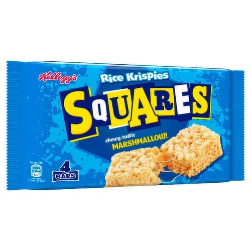 Kellogg's Rice Krispies Squares Marshmallow Snack Bars - Crispy Rice Cereal Treat | 4 x 28g Pack 4