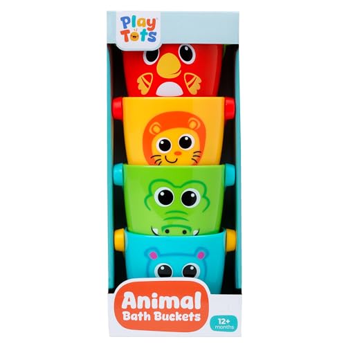 Play Tots Animal Bath Buckets - 4-Piece Stackable Bath Toy Set for Toddlers 8