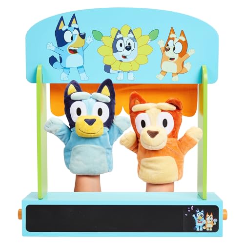 Bluey Wooden Puppet Theater Playset - FSC-Certified Wood, Includes 2 Hand Puppets 11