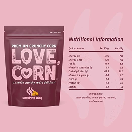 Love Corn Smoked BBQ Crunchy Roasted Corn Snacks, Gluten Free, 45g