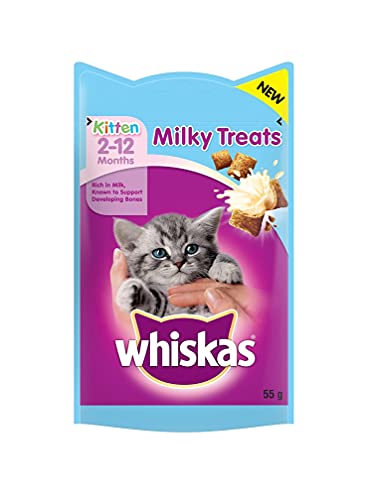 Whiskas Kitten 2-12 Months Milky Treats 55g - Crunchy & Soft Cat Snacks for Healthy Growth