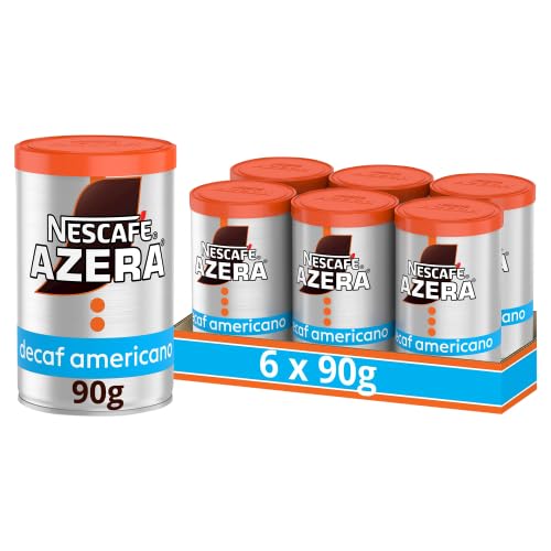 NESCAFÉ Azera Americano Decaff Instant Coffee - Rich Aroma, Velvety Crema | 90g Tin (Pack of 6)