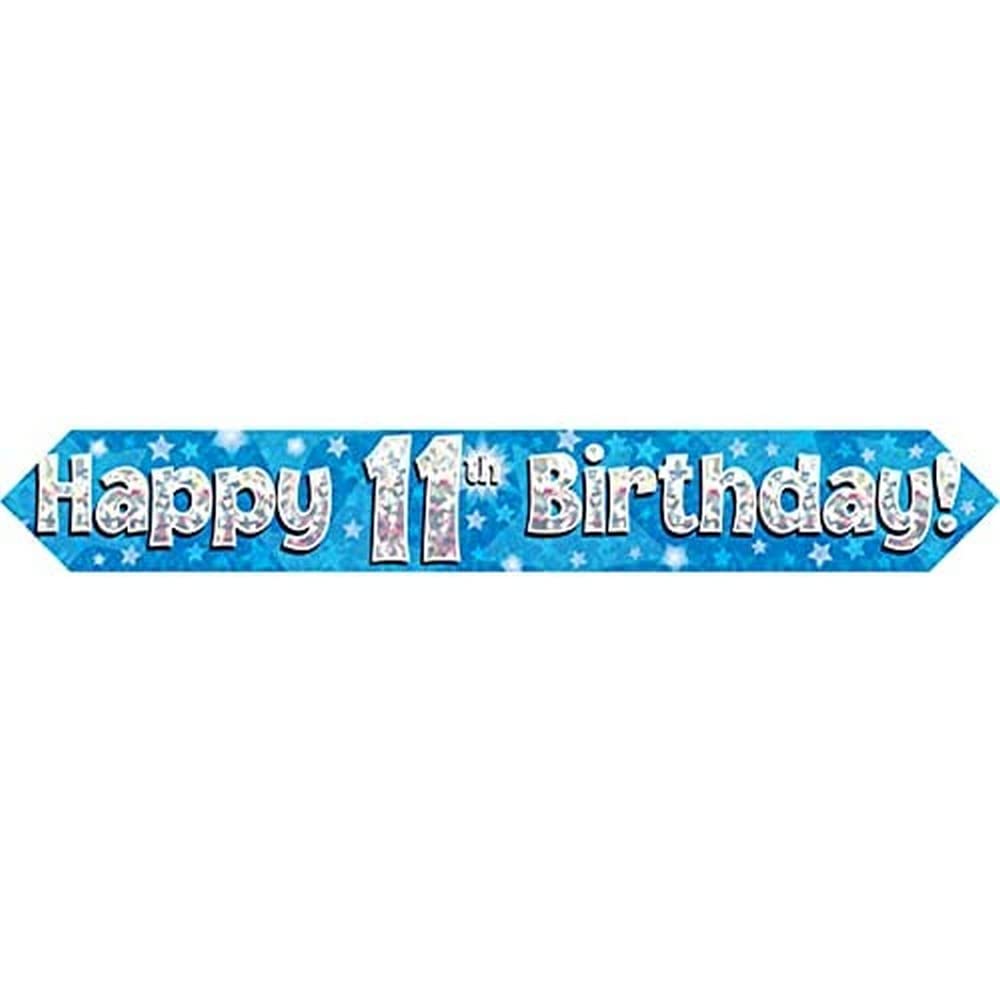 OakTree Happy 11th Birthday Banner - 9ft Blue Holographic | Foldable 1
