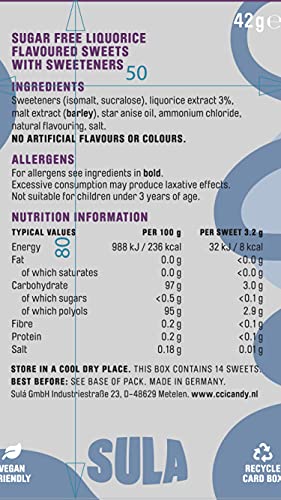 Sula - Liquorice Drops Sugar Free Boiled Sweets (42 g)