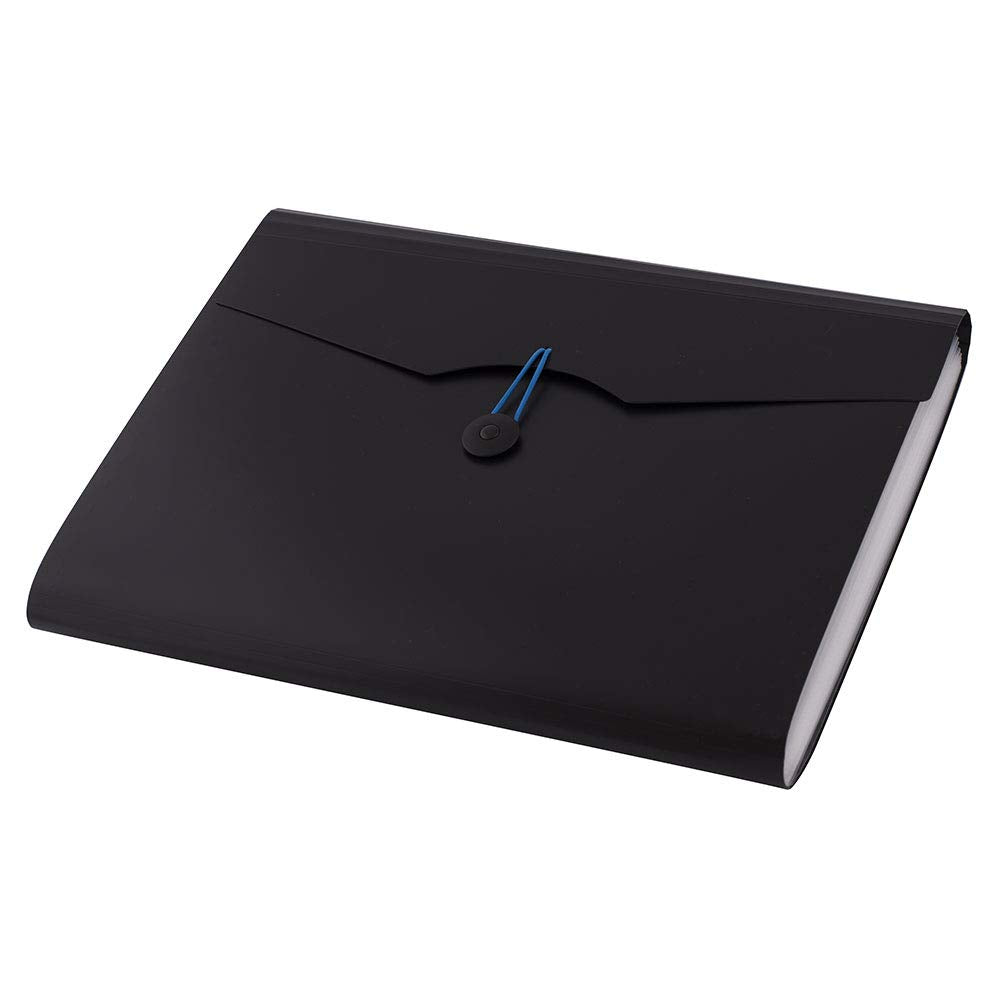D.RECT Expanding File Organiser - 12 Compartments | A4 Size | Black Polypropylene 2