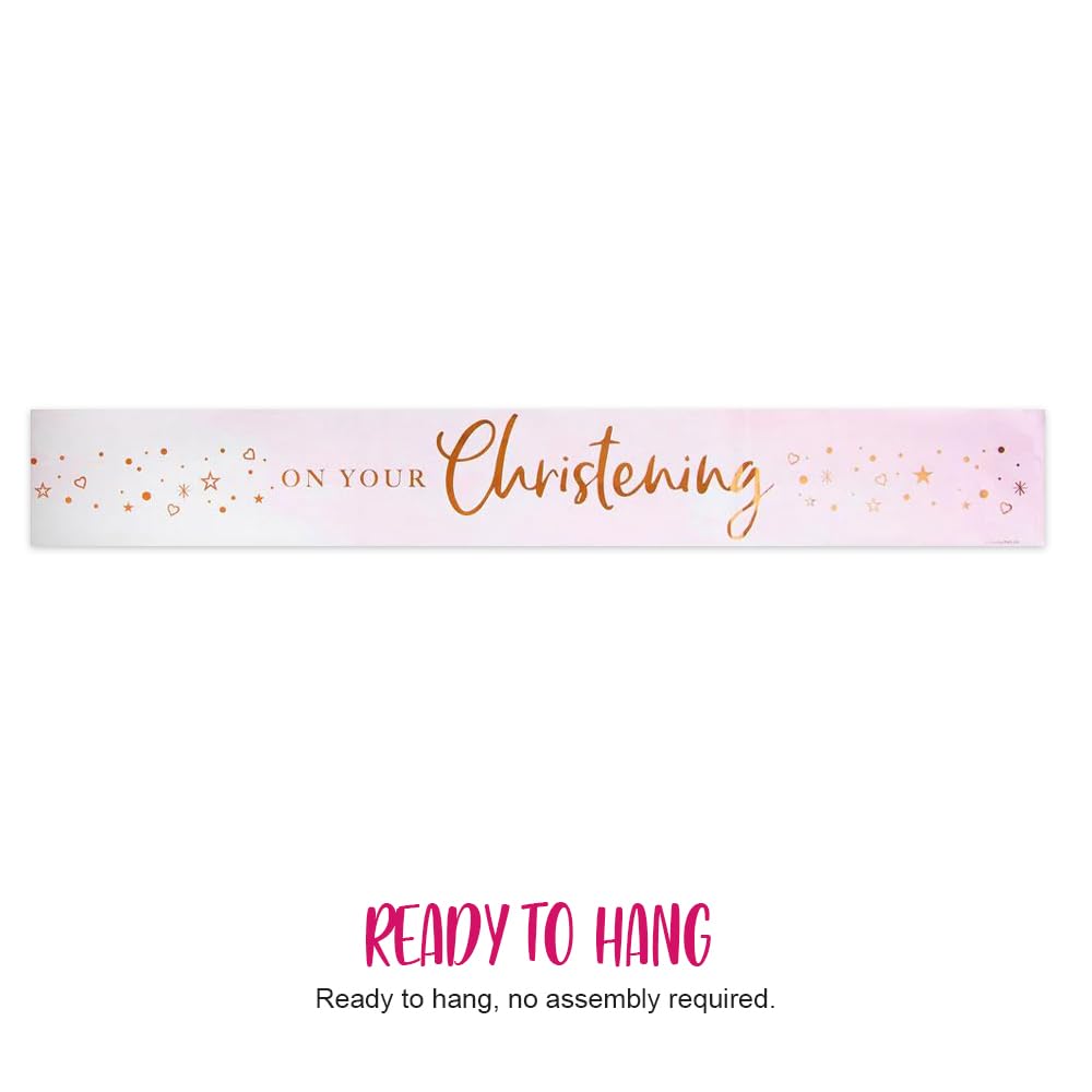 Anniversary House Pink Christening Foil Banner - 9ft Reusable Party Decoration 2