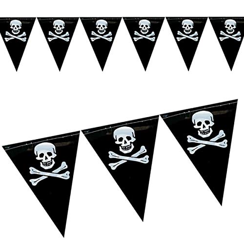 SHATCHI Pirate Bunting Banner Garland - 6M Plastic Skull & Crossbones Decoration 3
