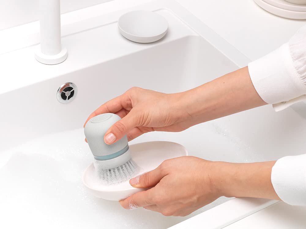 Brabantia Refillable Soap Dispensing Washing Up Brush - Ergonomic Grip | Light Grey | Includes Holder 3