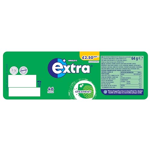 Extra - Spearmint Sugar-Free Chewing Gum Bottle, 60 Pieces