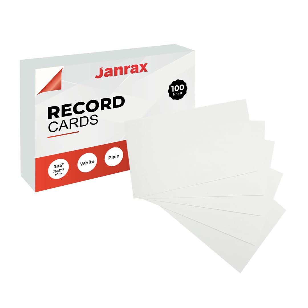 Janrax White Plain Index Cards - 100 Pack | 5x3 Inch Size | Durable Card Stock
