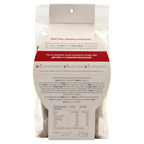 Yutaka Tan Tan Ramen Meal Kit 215g - Spicy Japanese-Style Sesame Ramen with Noodles & Soup Sachet 5