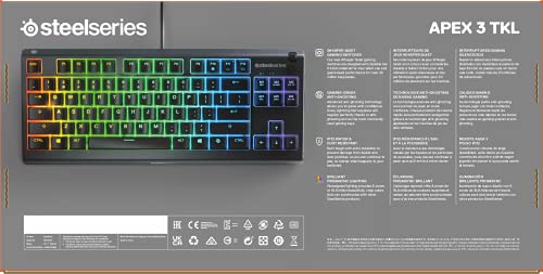 SteelSeries Apex 3 TKL RGB Gaming Keyboard - Tenkeyless Compact Design - IP32 Water & Dust Resistant - English QWERTY - Black