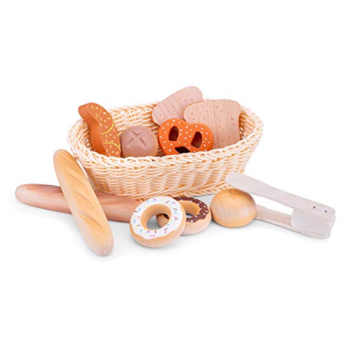 New Classic Toys Bread Basket with Wooden Bread Pieces for Pretend Play Kitchen | Ages 2+ | Wood 2