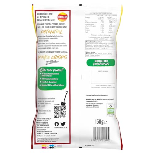 Walkers Ready Salted Crisps - 150g Sharing Bag | Made with 100% Great British Potatoes 2
