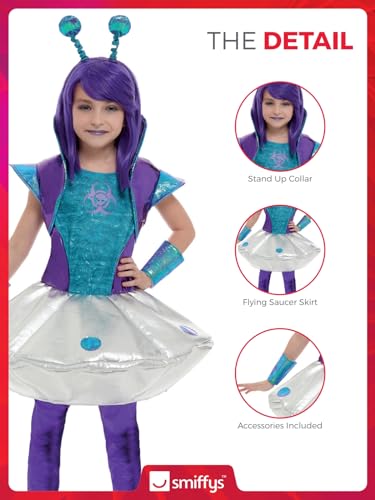 Smiffys Alien Girl Costume Set [Silver Dress, Leggings, Wrist Cuffs & Headband] - Kids Fancy Dress