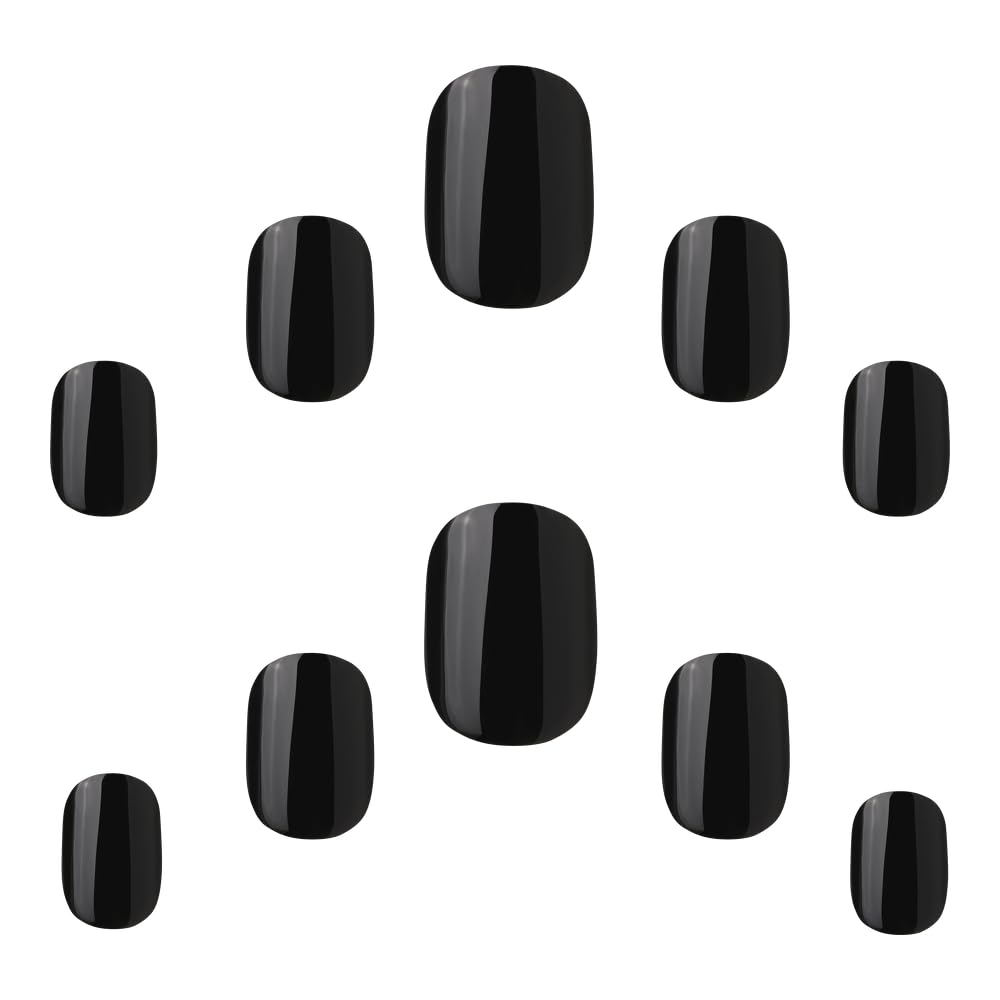 Elegant Touch Core Colour Midnight Black Nail Tips - 24 Count, Glue Included, 12 Sizes