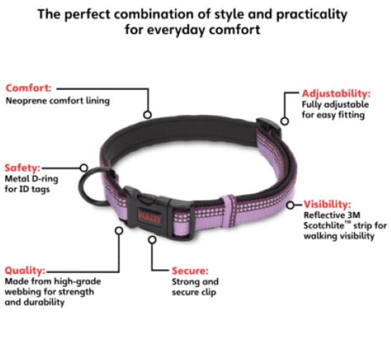 Halti Comfort Collar - Purple, Small Size, Neoprene-Padded Nylon, Reflective Strip 4