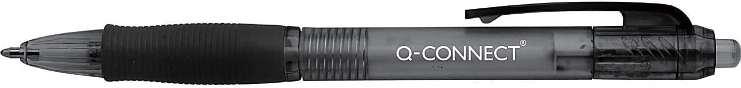 Q-Connect Retractable Ballpoint Pen KF00267 - Black Ink, Medium Tip, Rubber Grip | Pack of 10 2
