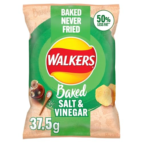 Walkers Baked Salt & Vinegar Crisps 32 x 37.5g - 50% Less Fat Snacks