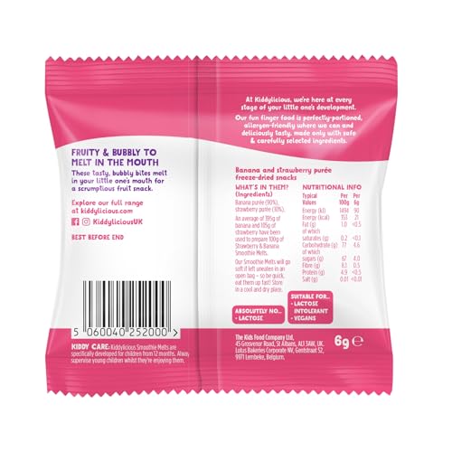 Kiddylicious Strawberry and Banana Smoothie Melts - 16 x 6g Fruit Snacks