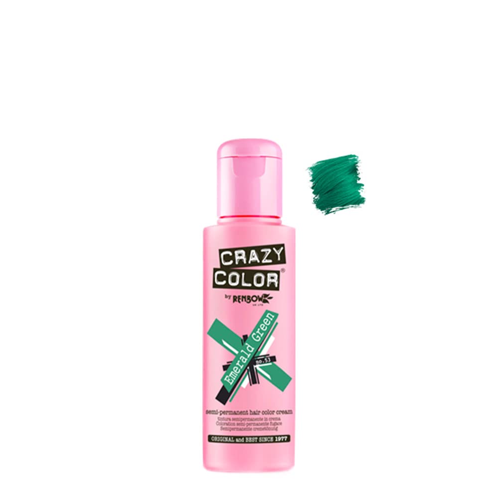 Crazy Color Semi-Permanent Hair Colour Dye Emerald Green 53 - 4 x 25ml