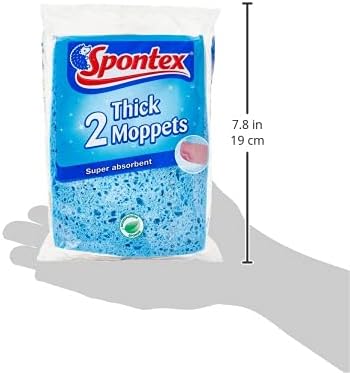 Spontex Thick Moppets 2 Pack - Extra Thick Biodegradable Sponge Wipes 2