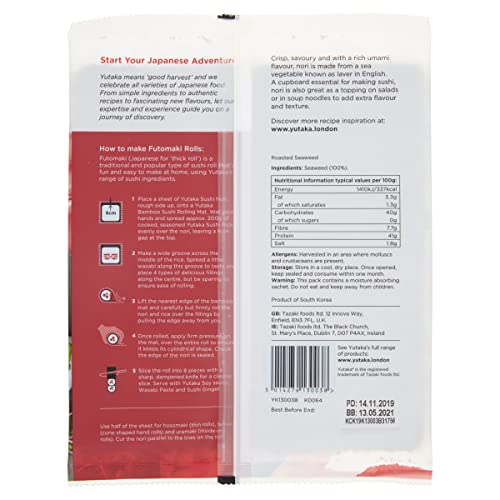 Yutaka - Sushi Nori Roasted Seaweed (Pack of 10, 50 Full Sheets)