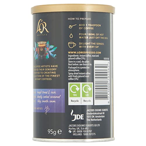 L'OR Artiste Vigoroso Instant Coffee 95g Intensity 8 (Pack of 6 Tins, 570g Total)