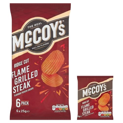 McCoy's Flame Grilled Steak Crisps - Ridged Crisps with Bold Flavour | 6 Pack | 25g Bags