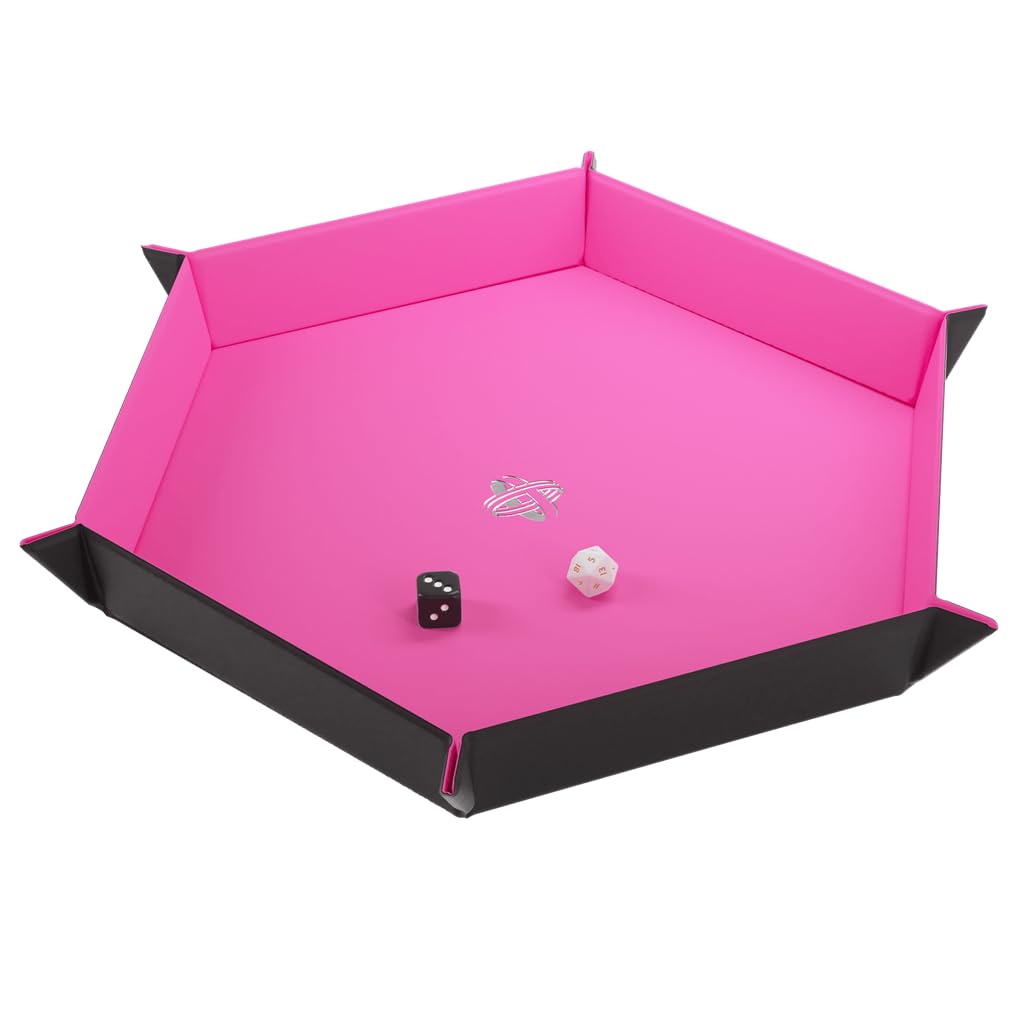 Gamegenic Magnetic Dice Tray - Reversible Black/Pink Hexagonal Design | Compact Transport 2