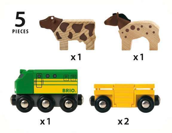 BRIO World Farm Engine Train Toy - Wooden Railway Add-On with Cattle Wagons and Animals 3