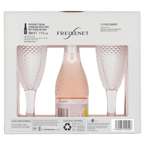 Freixenet Extra Dry Sparkling Rosé Prosecco 200ml with 2 Flutes - Celebration Gift Set 6
