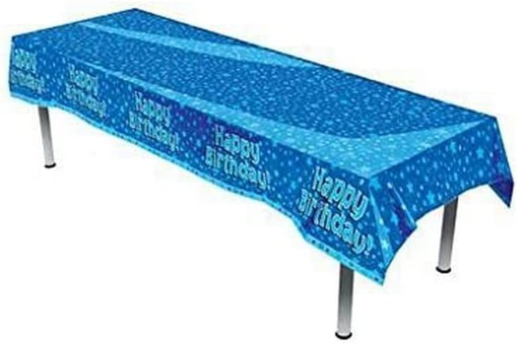 OakTree Happy Birthday Blue Colourfast Plastic Table Cover 137cm x 2.6m 1