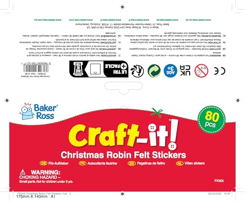 Baker Ross FX305 Christmas Robin Felt Stickers - Pack of 100 Assorted Designs 7