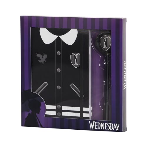 Karactermania Wednesday Varsity Gift Box with Diary and Fashion Ballpoint Pen, Black (WED-VARSITY-BLACK)