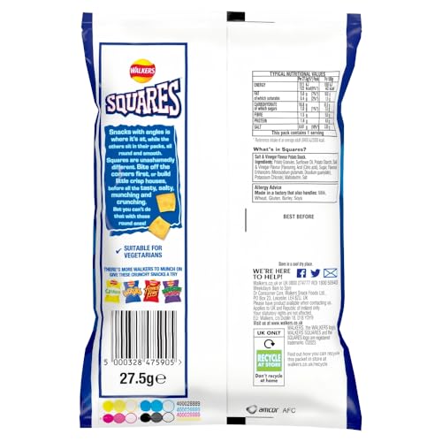 Walkers Squares Salt & Vinegar Potato Snacks 27.5g - 32 Pack