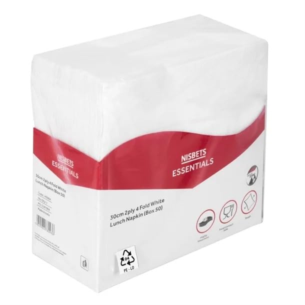 NISBETS Essentials 2-Ply Lunch Napkins - White, 30cm, 50 Count Box 1