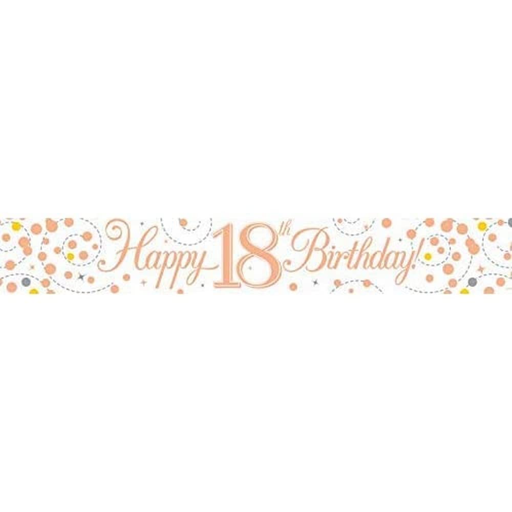 OakTree 18th Birthday Banner - 9ft Sparkling Fizz Holographic | Rose Gold | Lightweight 1