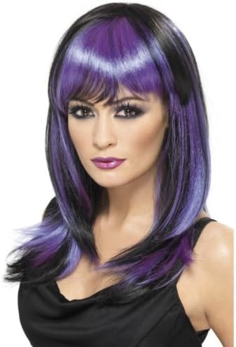 Smiffys Glamour Witch Black and Purple Long Wig with Fringe, One Size 1