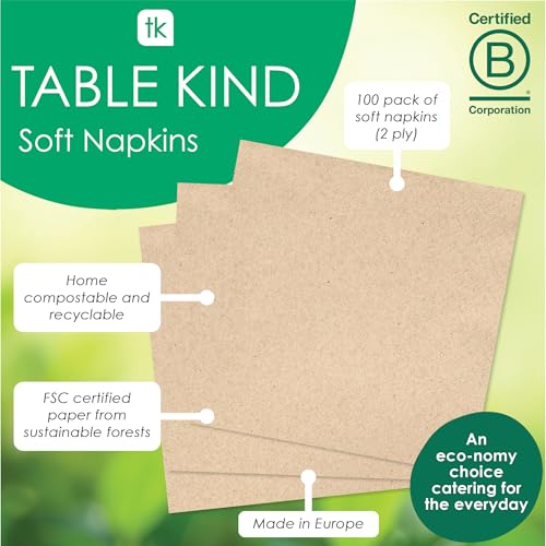 Talking Tables Table Kind 100 Pack Soft Recycled Paper Napkins Brown 2-Ply 33cm