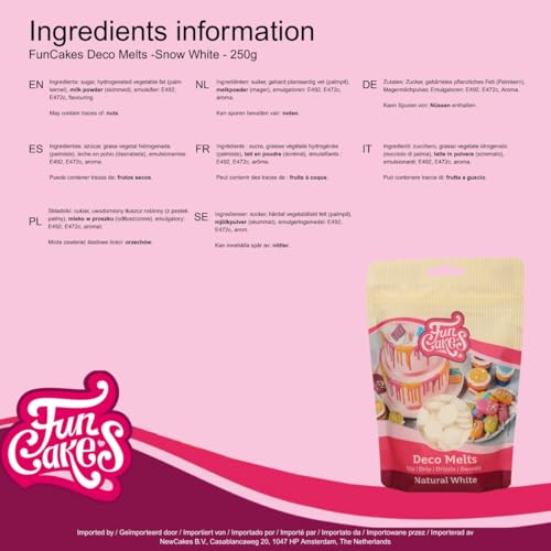 FunCakes - Deco Melts Natural White No E171, AZO Free, 250 g