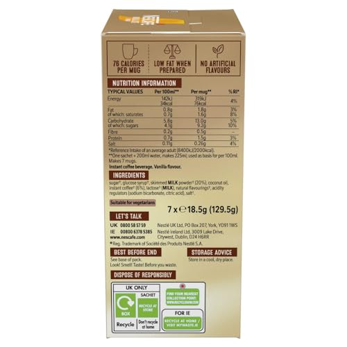 NESCAFÉ Vanilla Latte Instant Coffee 7 x 18.5g Sachets